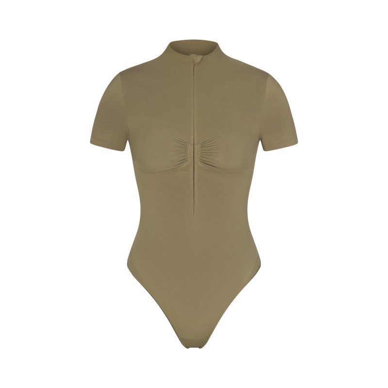 ZIP FRONT T-SHIRT THONG BODYSUIT