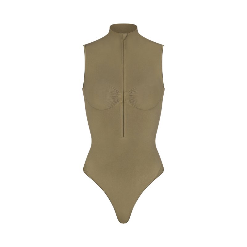 ZIP FRONT SLEEVELESS THONG BODYSUIT