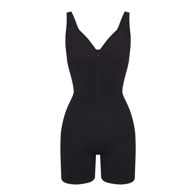 ZIP FRONT MID THIGH BODYSUIT